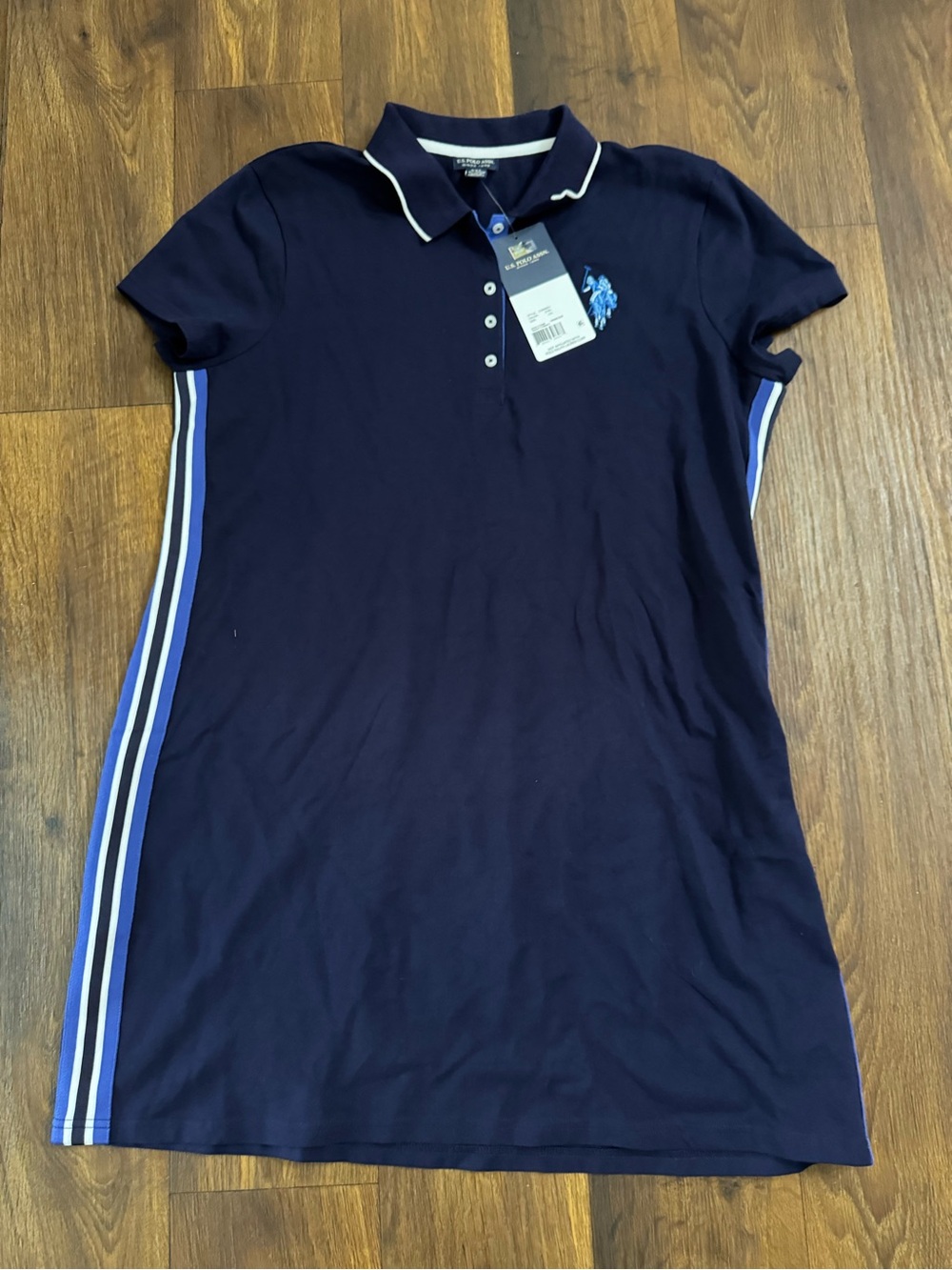 Polo by Ralph Lauren Navy Polo Dress with White Trim and Light Blue Side Stripes